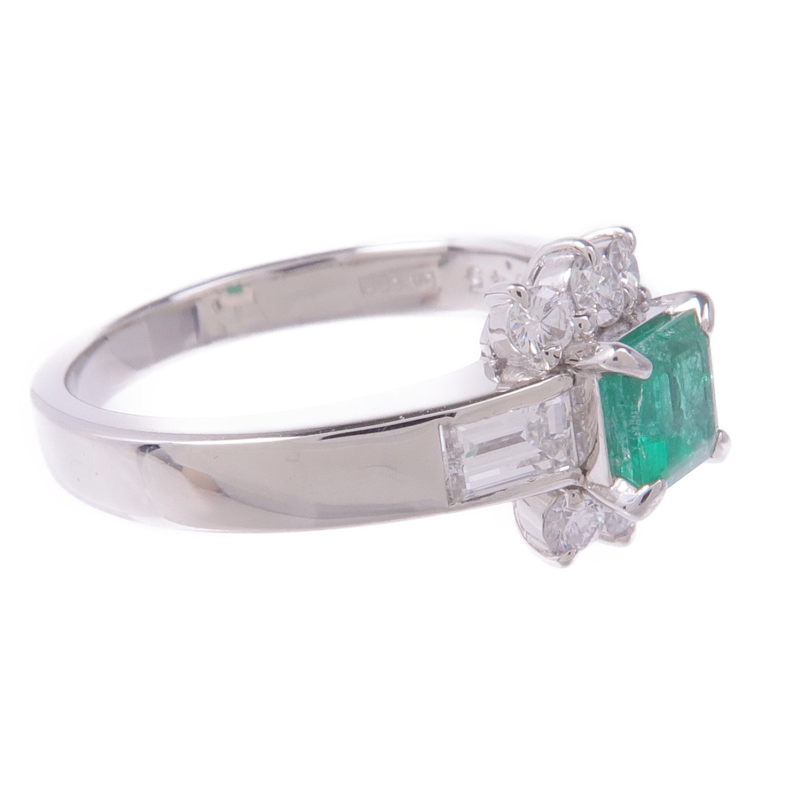 JEWELRY PT900鉑金Emerald Diamond Ring綠寶石/鑽石戒指US#5.75