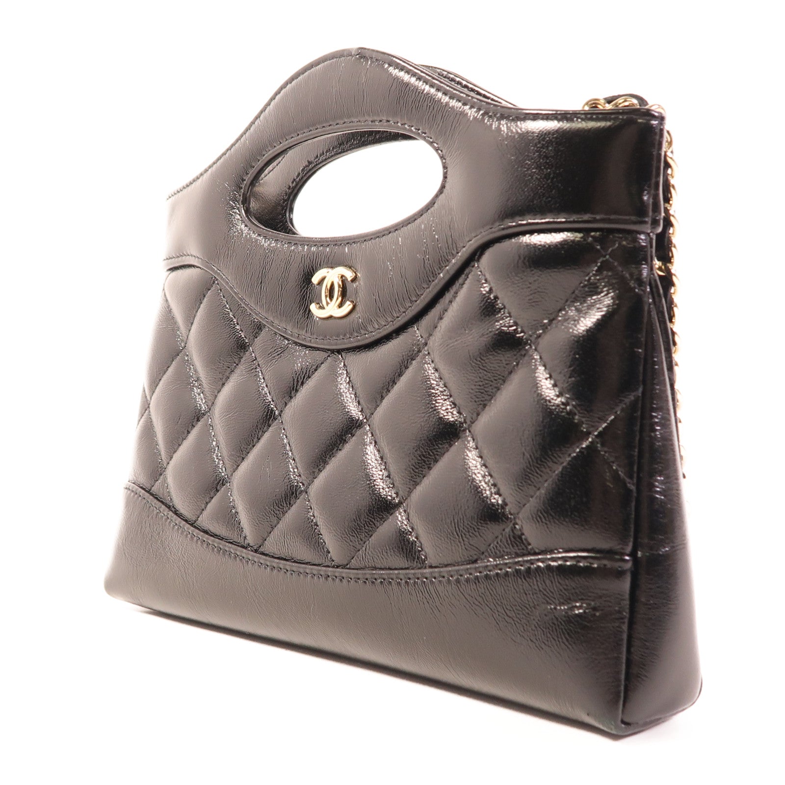 CHANEL 皮革Nano 31金扣鏈帶手挽肩背兩用袋