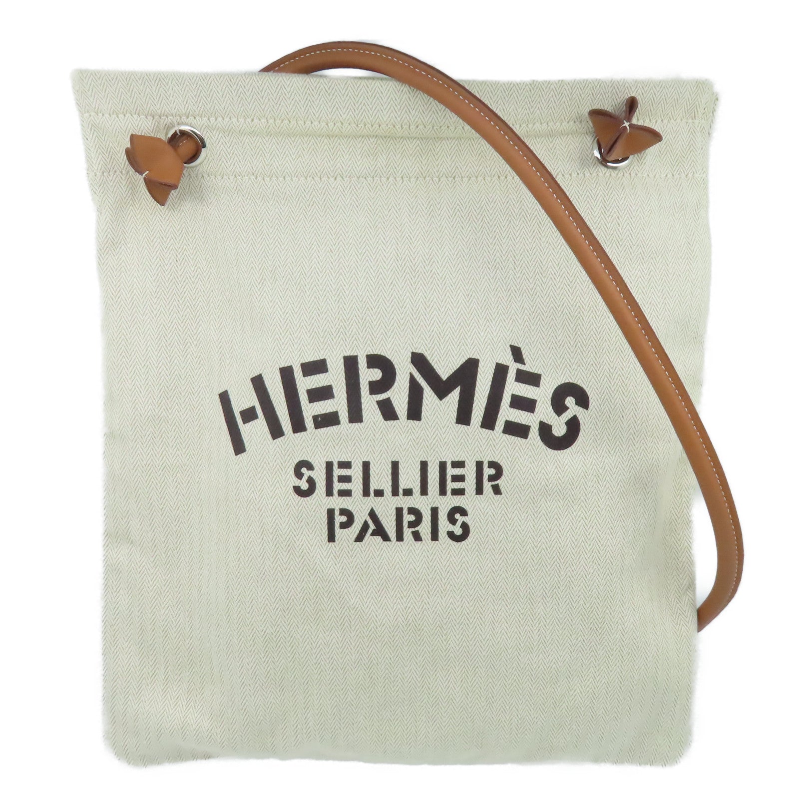HERMES 【激減優惠】帆布Aline銀扣肩背袋米色