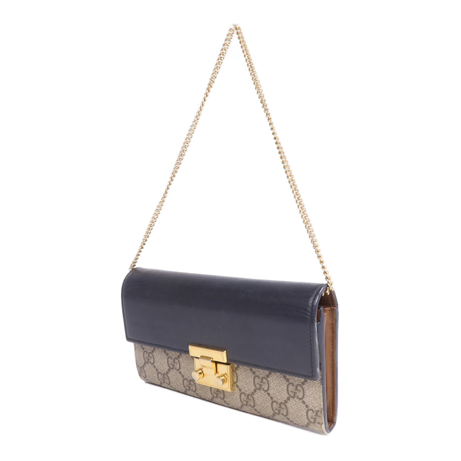 GUCCI 塗層帆布/皮革Padlock Wallet On Chain鏈帶肩背袋