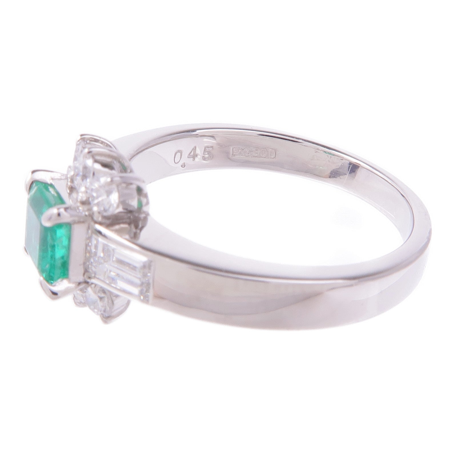 JEWELRY PT900鉑金Emerald Diamond Ring綠寶石/鑽石戒指US#5.75