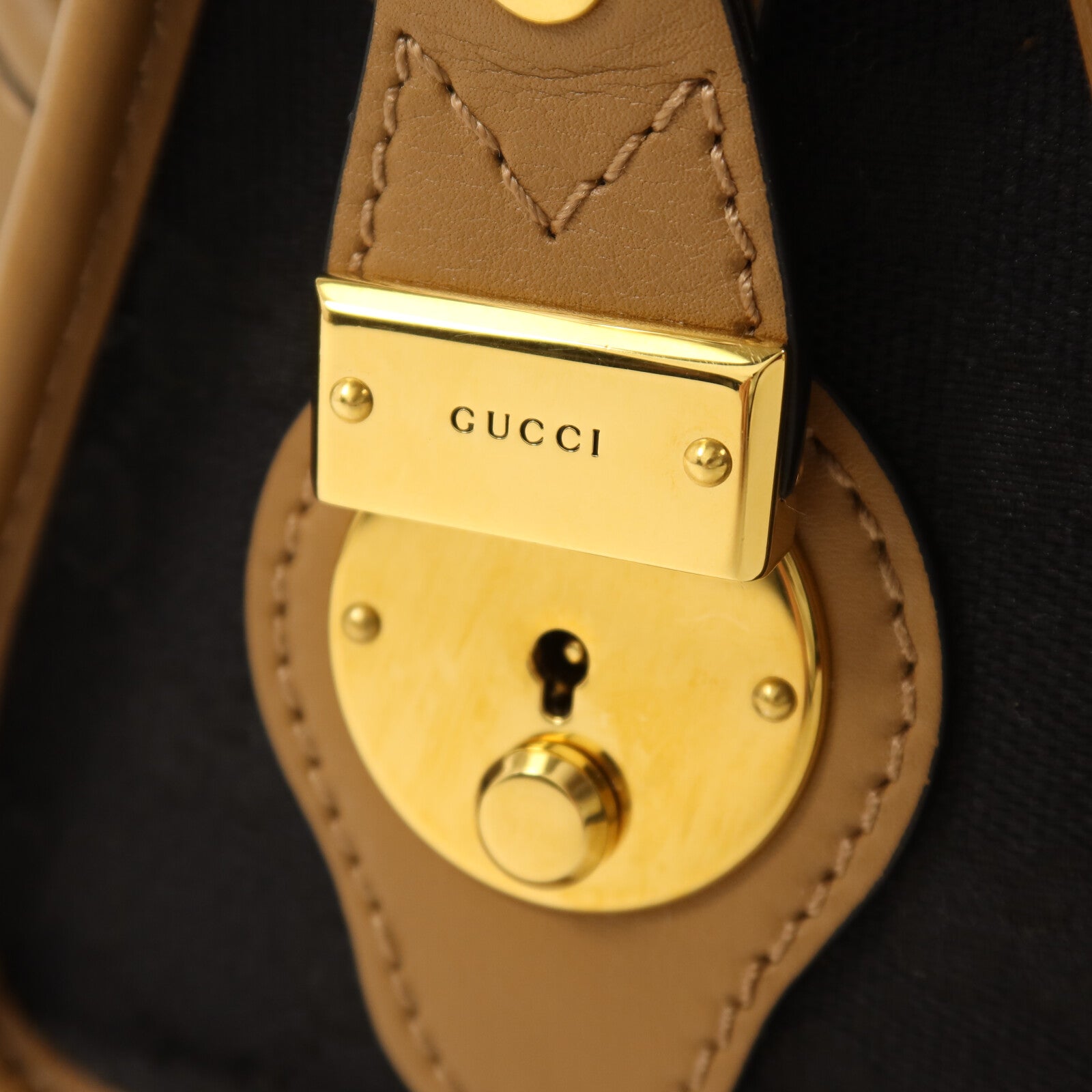 GUCCI 帆布/皮革Mini Top Handle金扣手挽肩背兩用袋