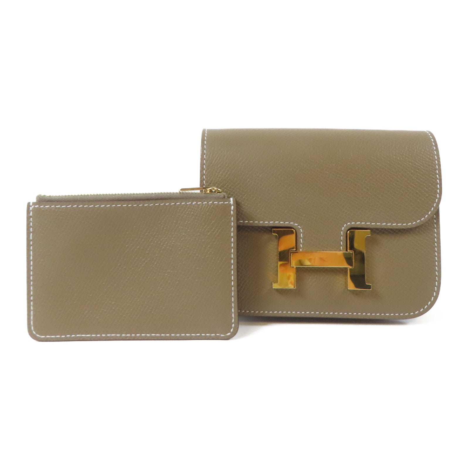 HERMES Epsom皮革Constance Slim Wallet金扣錢包Etoupe/大象灰色