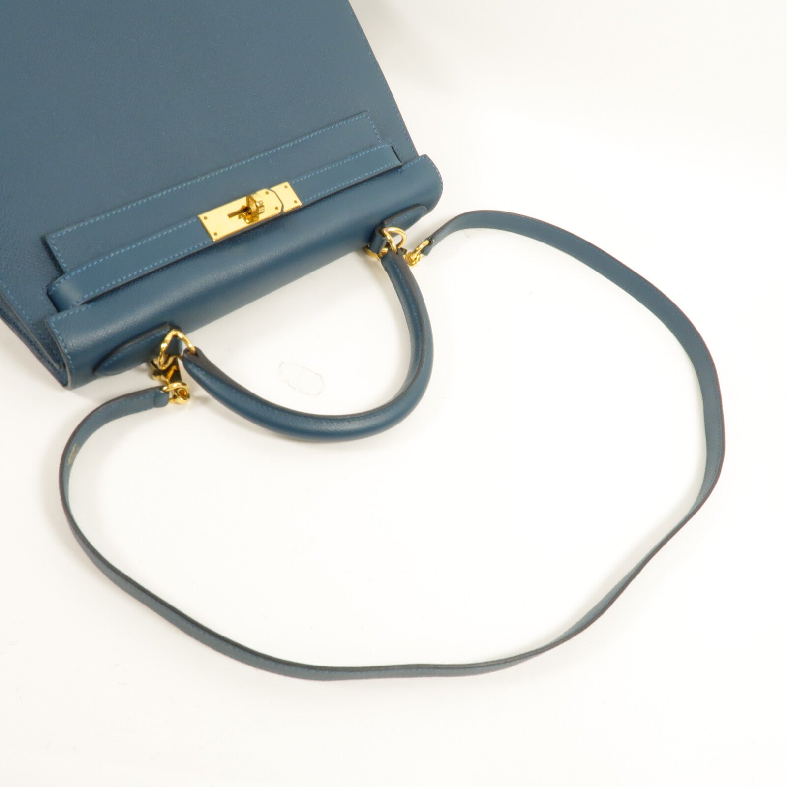 HERMES Epsom皮革Kelly 28手挽肩背兩用袋Bleu Colvert