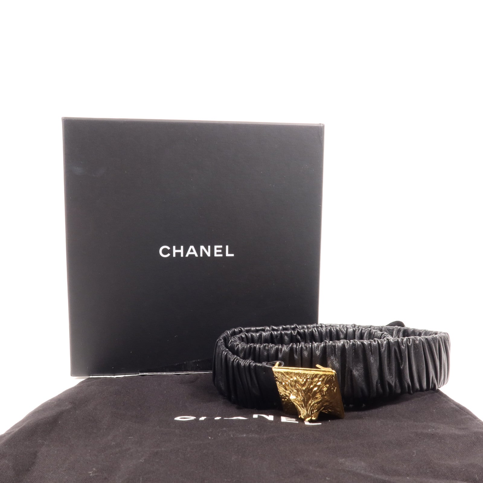 CHANEL 羊皮皮革Belt金扣皮帶