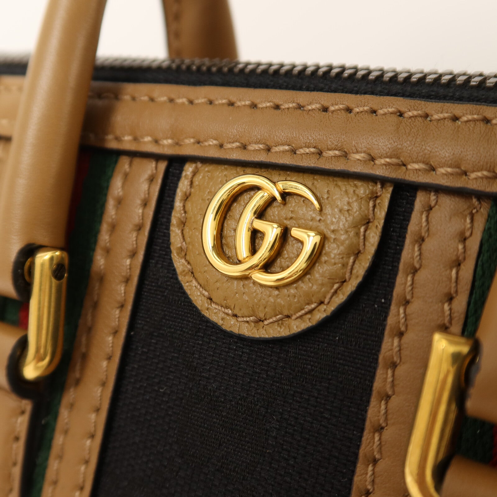 GUCCI 帆布/皮革Mini Top Handle金扣手挽肩背兩用袋