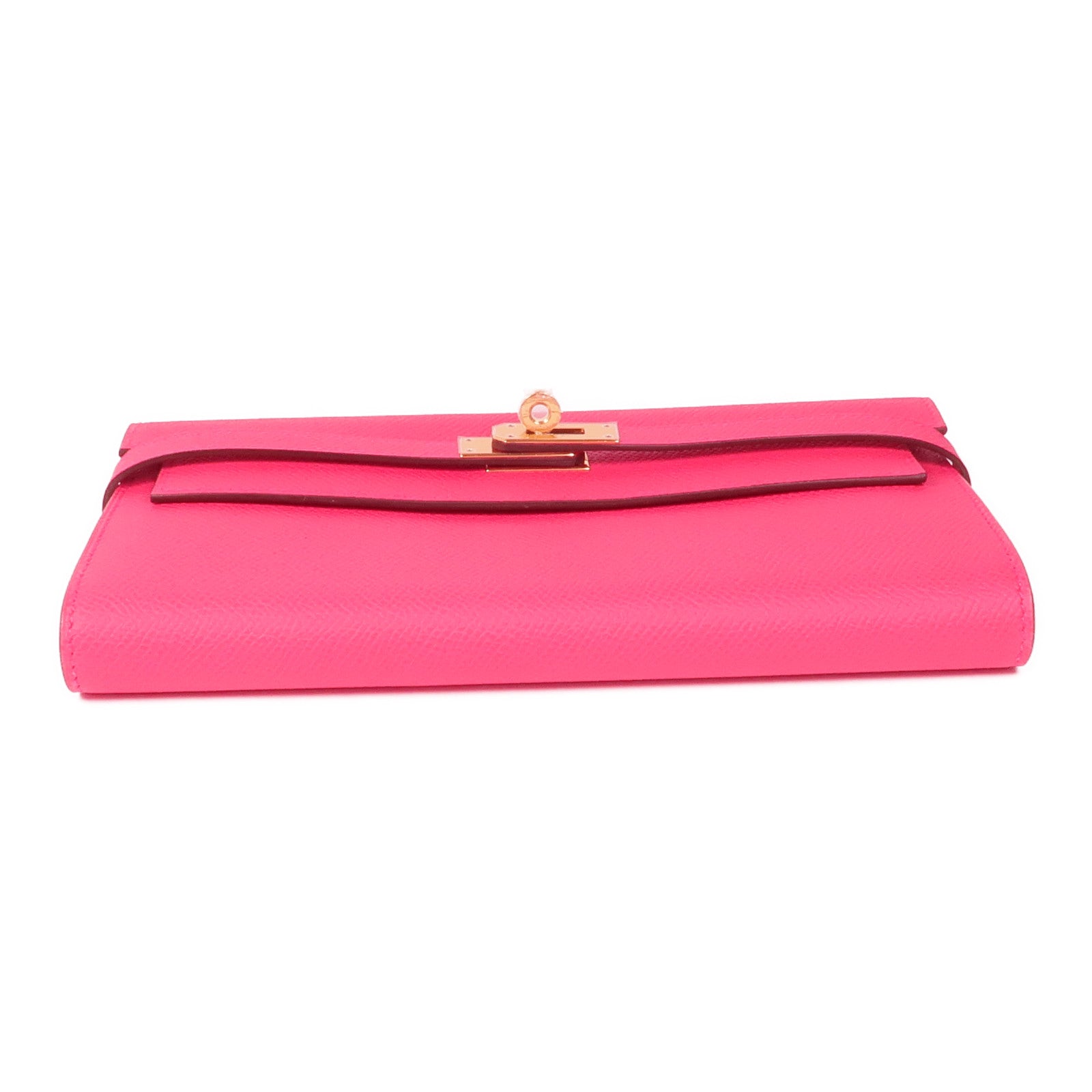 HERMES Epsom皮革Kelly Wallet金扣長錢包I6 Rose Extreme