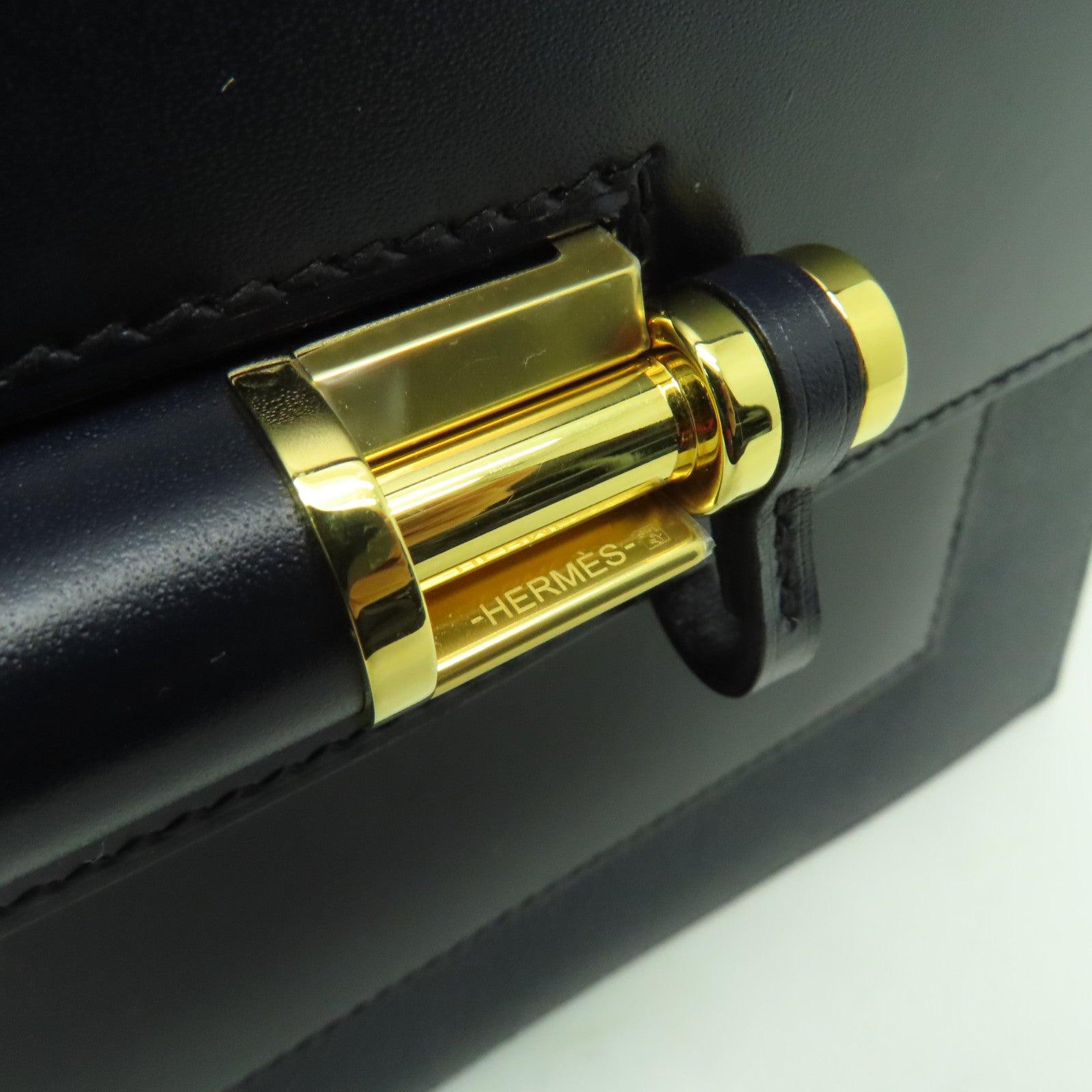 HERMES Epsom皮革Sacabar金扣肩背袋深藍色