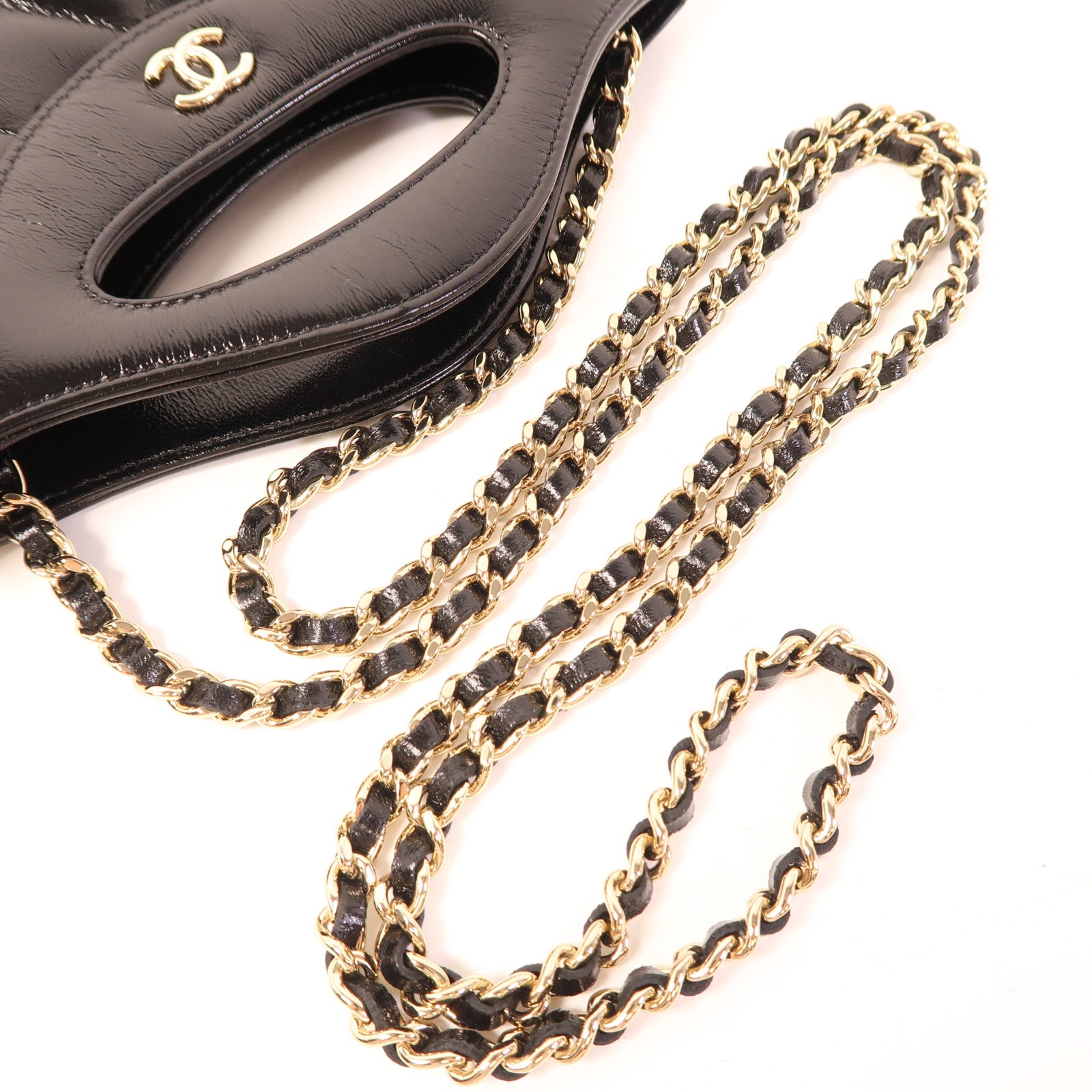 CHANEL 皮革Nano 31金扣鏈帶手挽肩背兩用袋