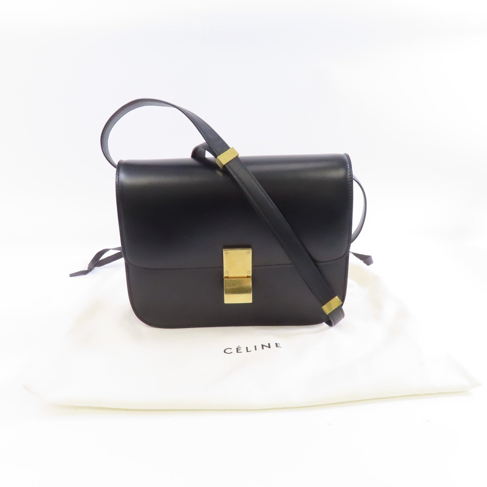 CELINE 牛皮皮革Classic Box金扣肩背袋黑色