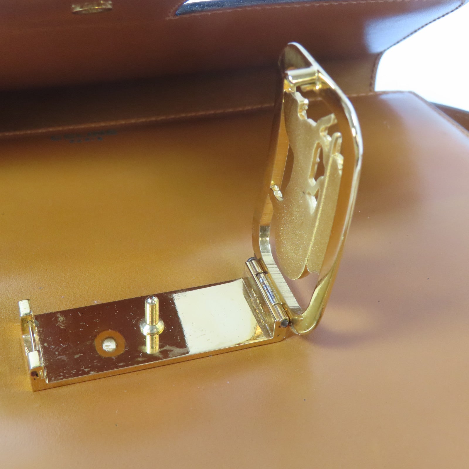 CELINE 牛皮皮革Shoulder Bag金扣金扣肩背袋啡色