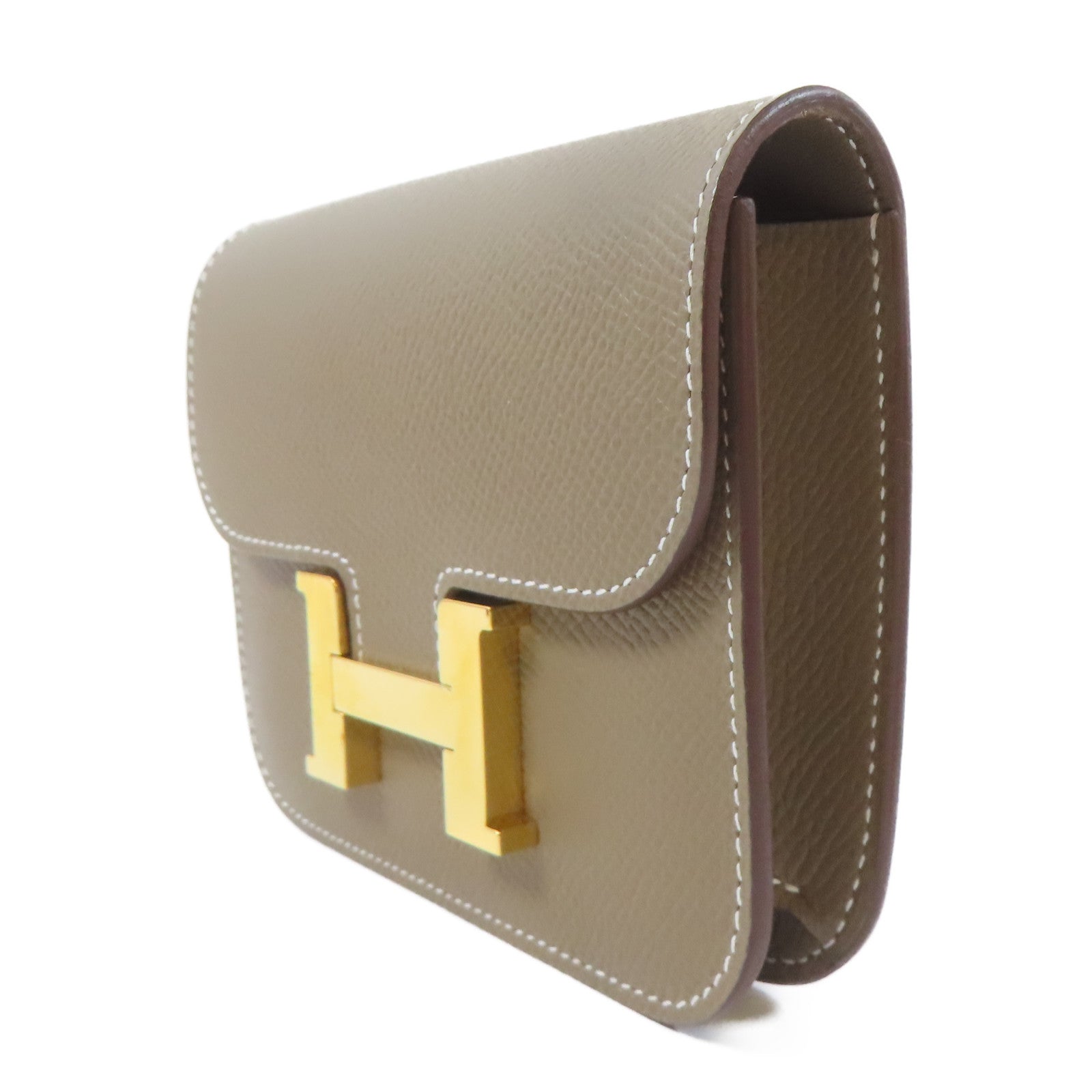 HERMES Epsom皮革Constance Slim Wallet金扣錢包Etoupe/大象灰色