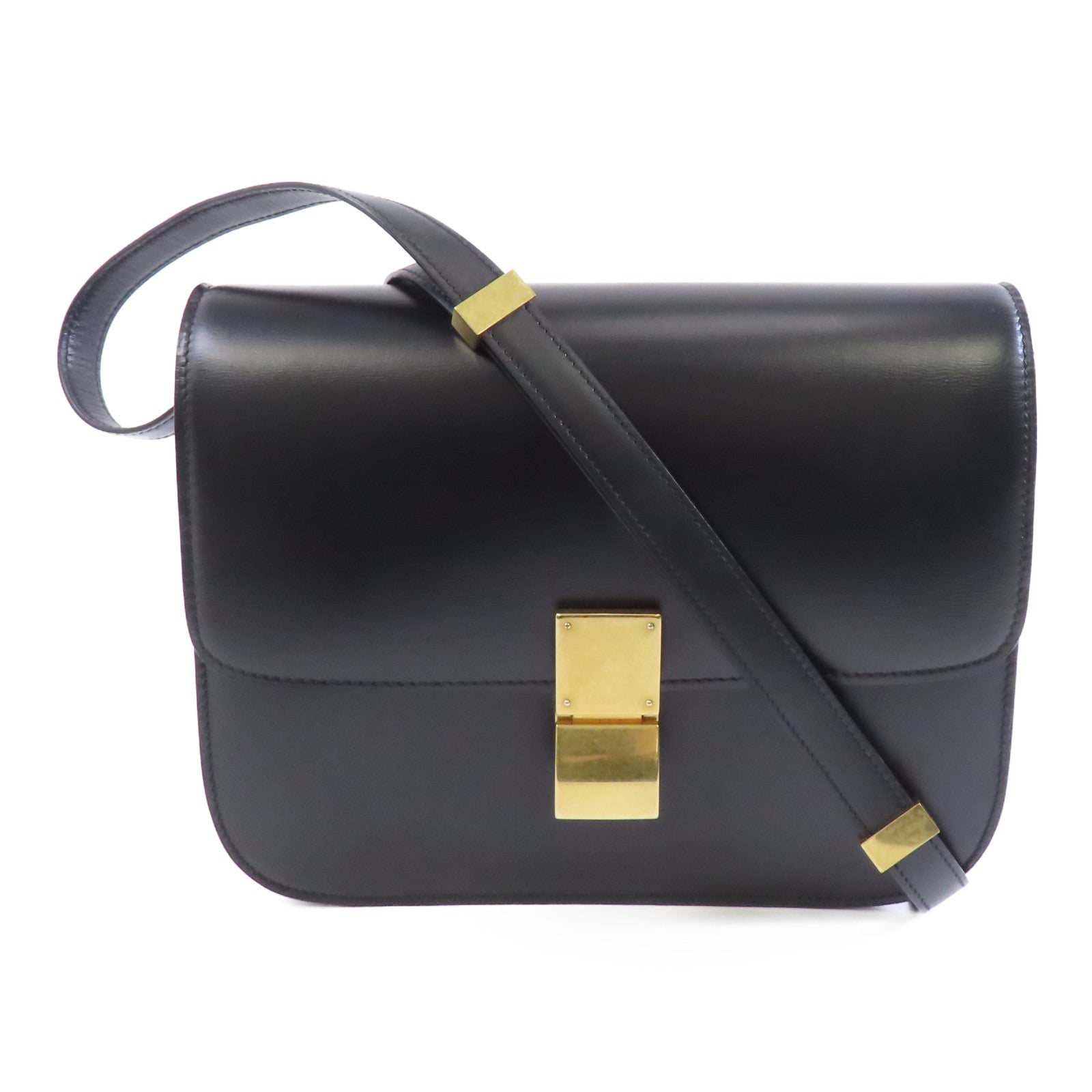 CELINE 牛皮皮革Classic Box金扣肩背袋黑色