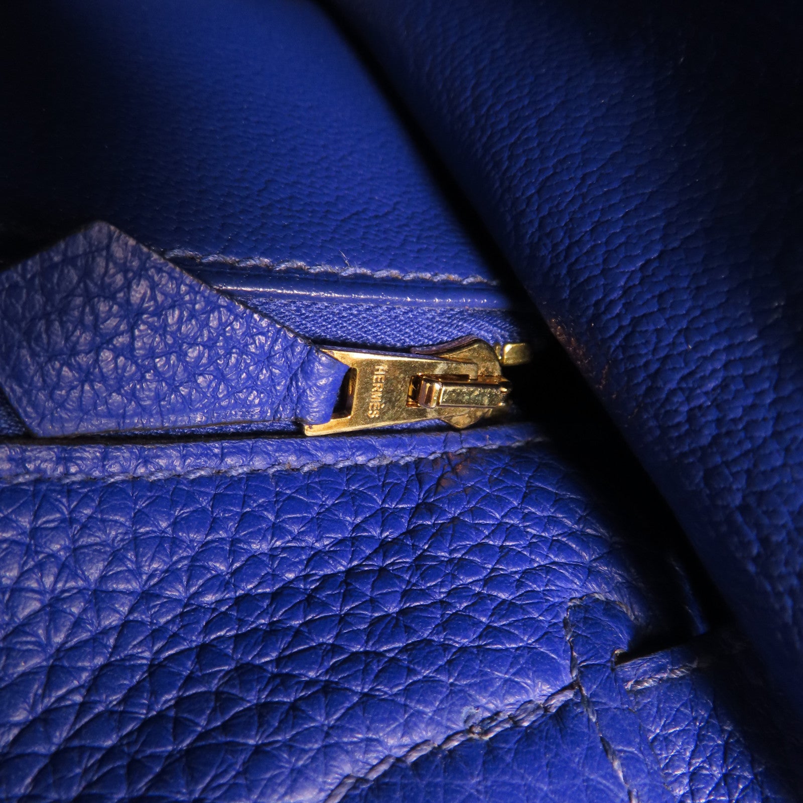 HERMES Clemence皮革Kelly 28金扣手挽肩背兩用袋71 Bleu France