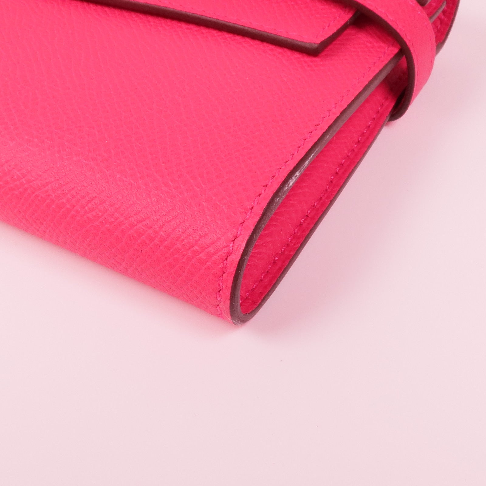 HERMES Epsom皮革Kelly Wallet金扣長錢包I6 Rose Extreme