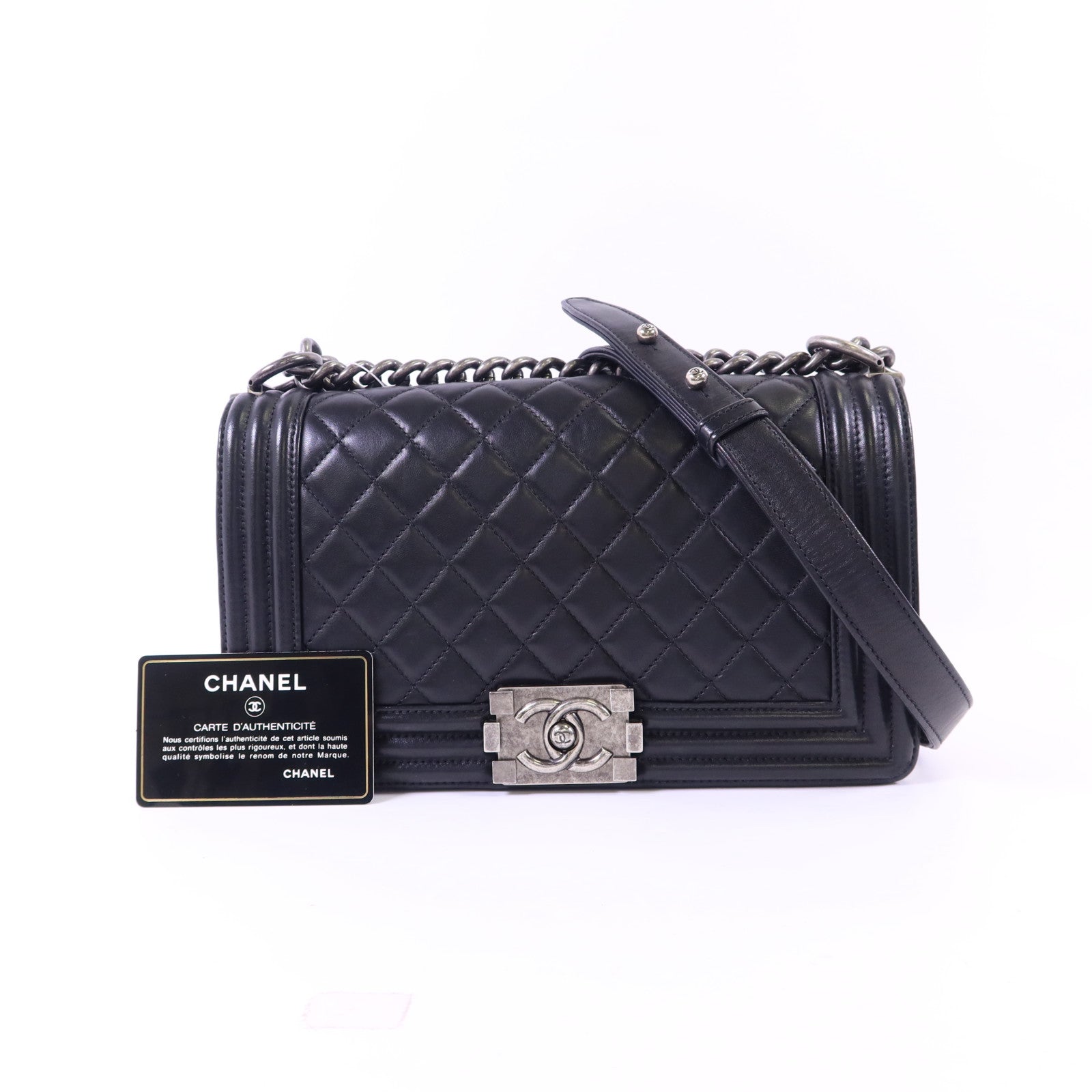 CHANEL 牛皮皮革Boy 25鏈帶肩背袋