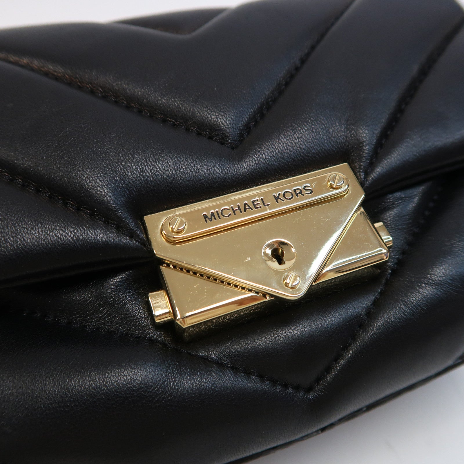 Michael Kors 牛皮皮革Chain Shoulder金扣鏈帶肩背袋黑色