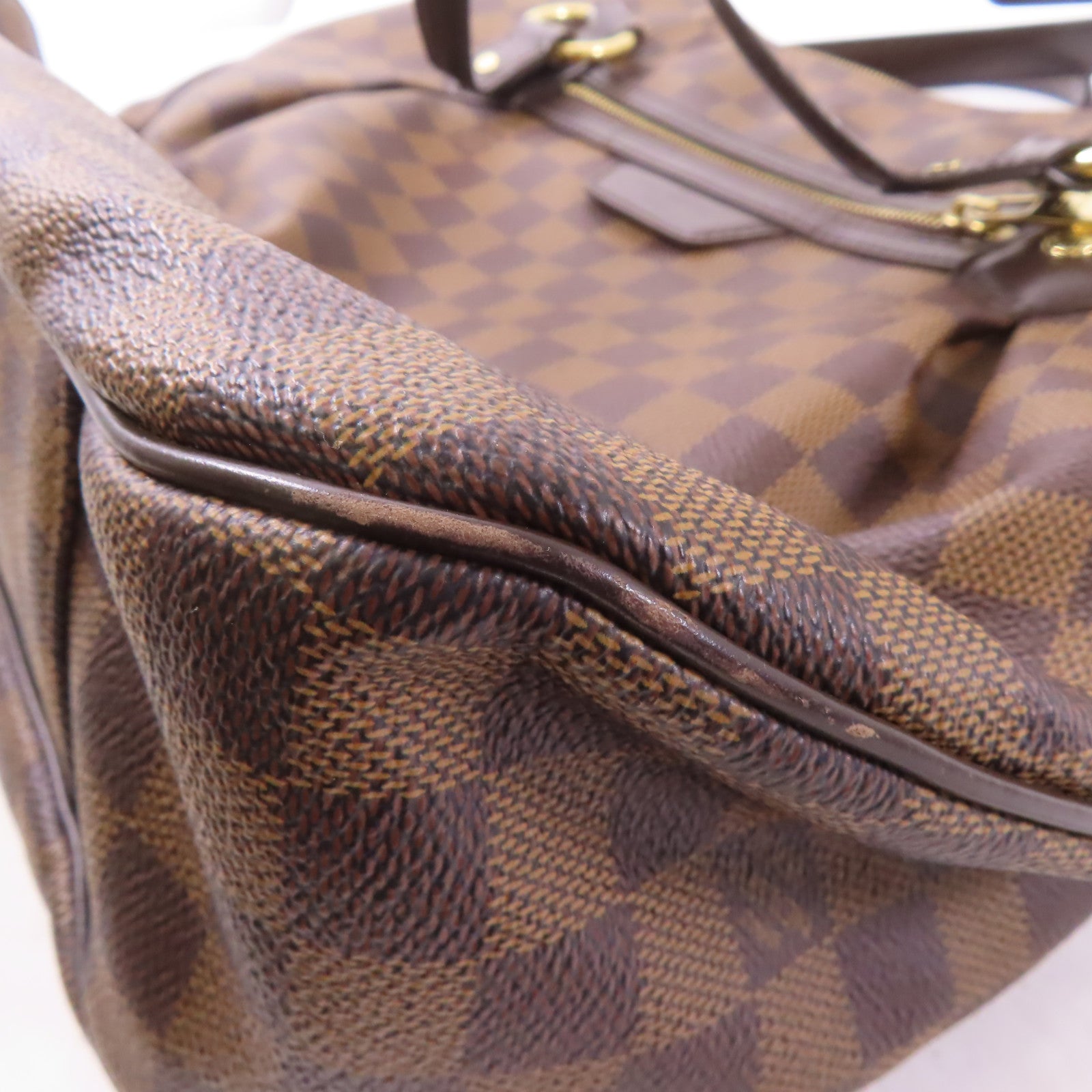 LOUIS VUITTON Damier Evora MM金扣手挽肩背兩用袋棕色
