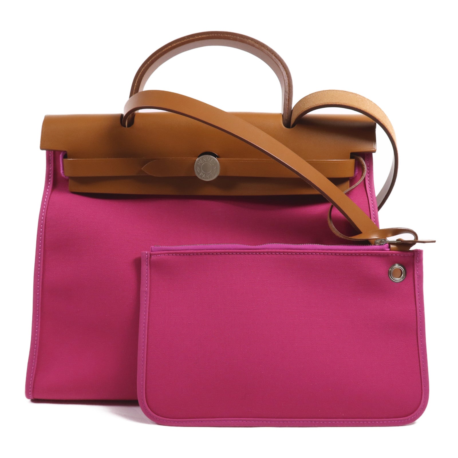 HERMES 帆布Herbag PM銀扣手挽肩背兩用袋