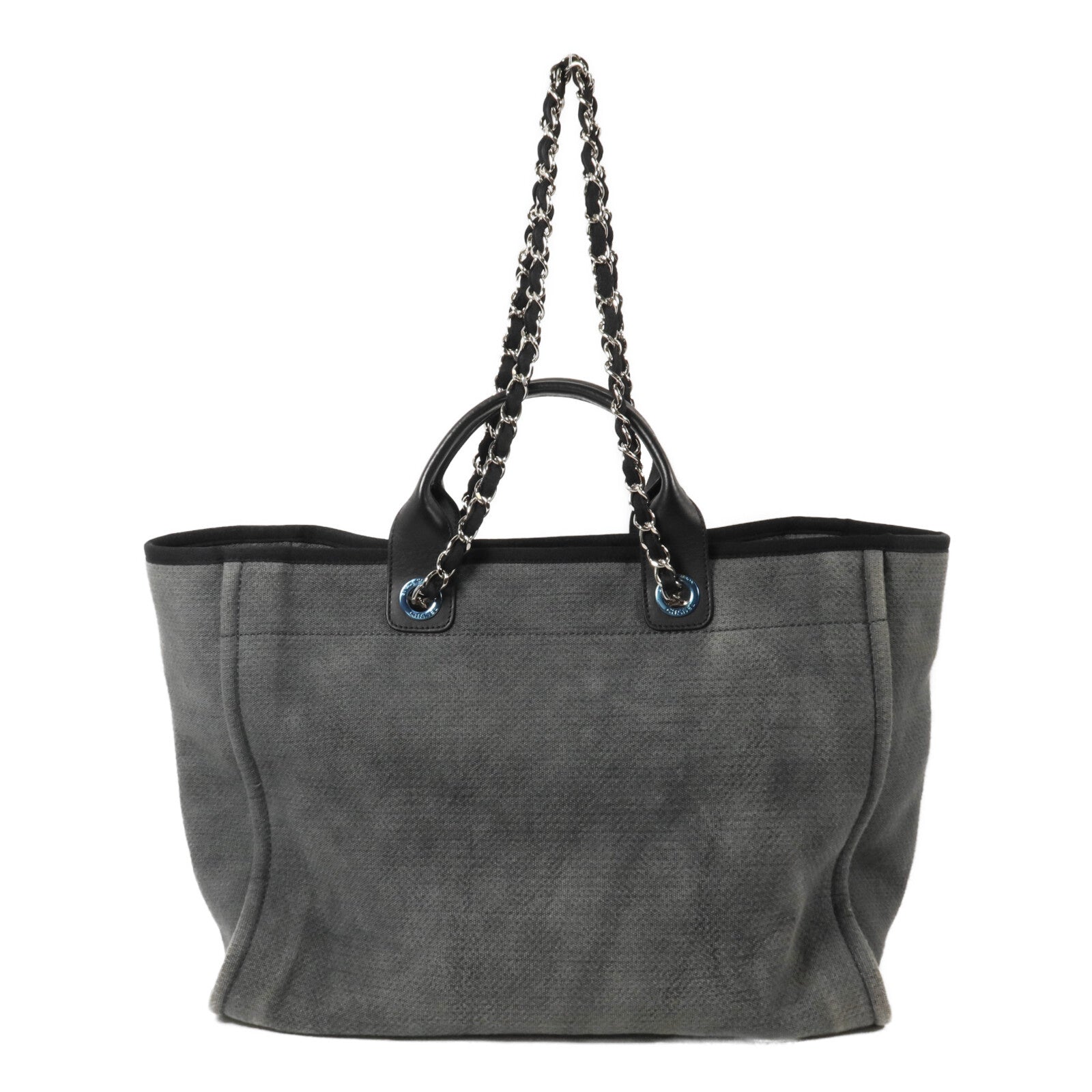 CHANEL 帆布Deauville Tote Medium鏈帶手挽肩背兩用袋