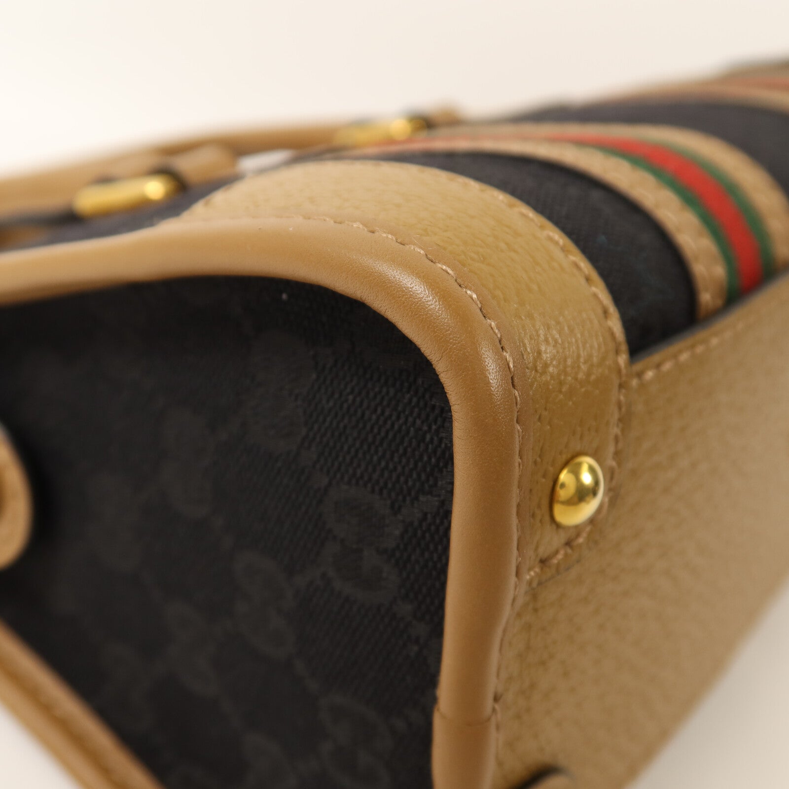 GUCCI 帆布/皮革Mini Top Handle金扣手挽肩背兩用袋