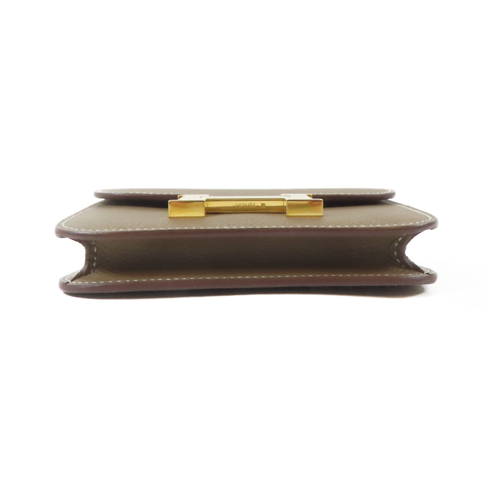 HERMES Epsom皮革Constance Slim Wallet金扣錢包Etoupe/大象灰色