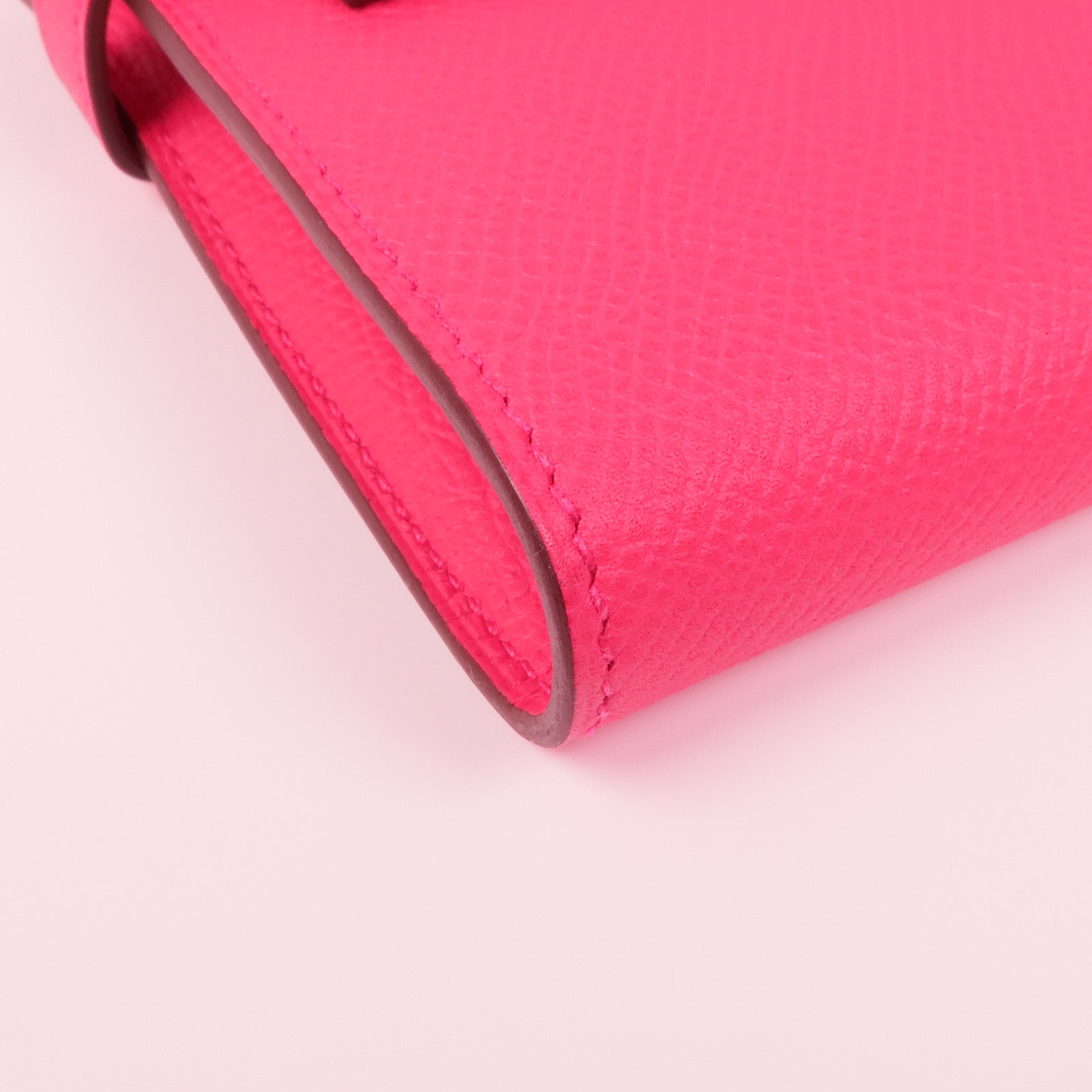HERMES Epsom皮革Kelly Wallet金扣長錢包I6 Rose Extreme