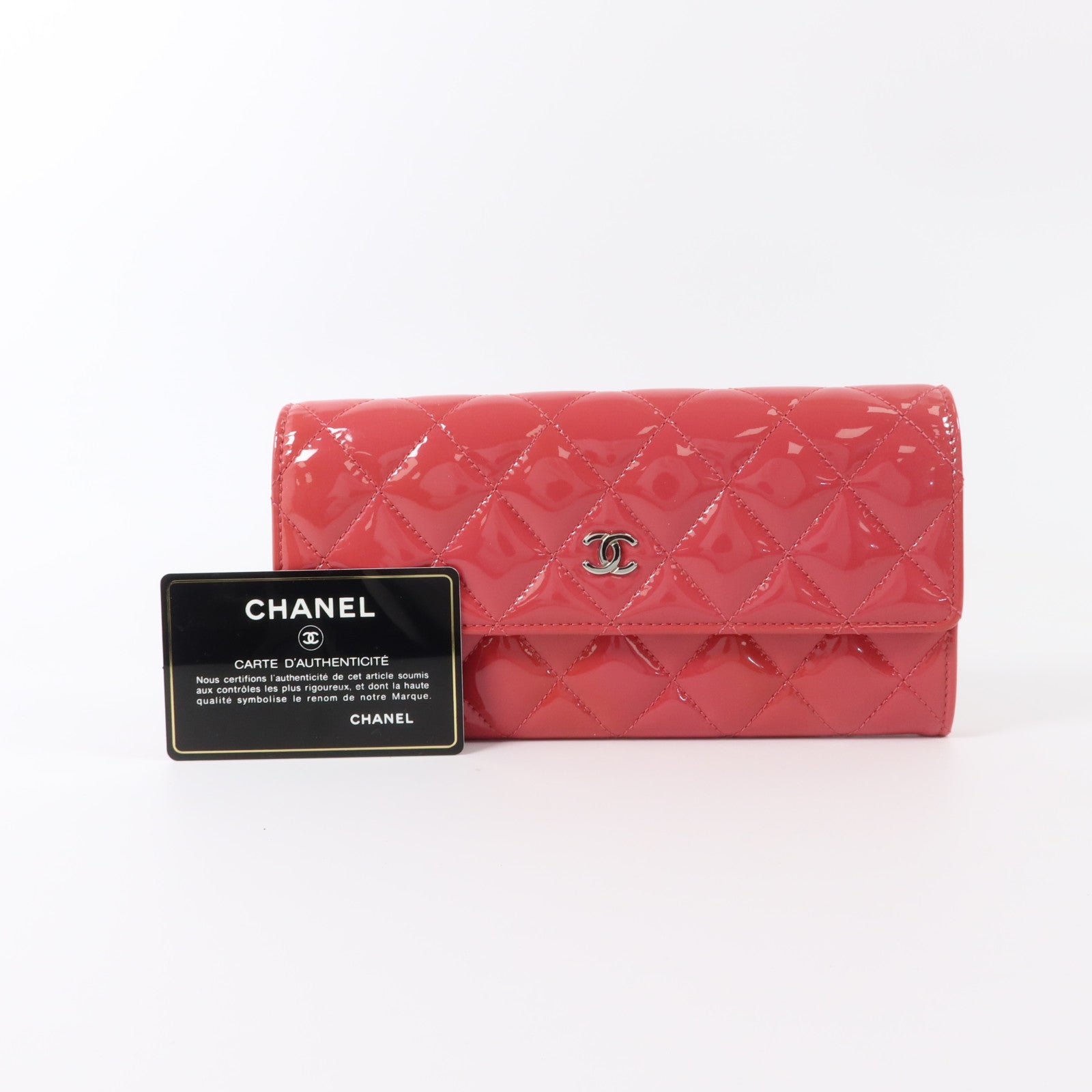 CHANEL 漆皮皮革Long Wallet銀扣長錢包