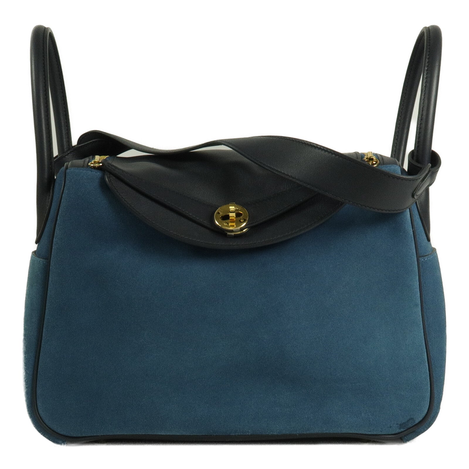 HERMES Suede皮革Lindy 30手挽肩背兩用袋Bleu Nuit