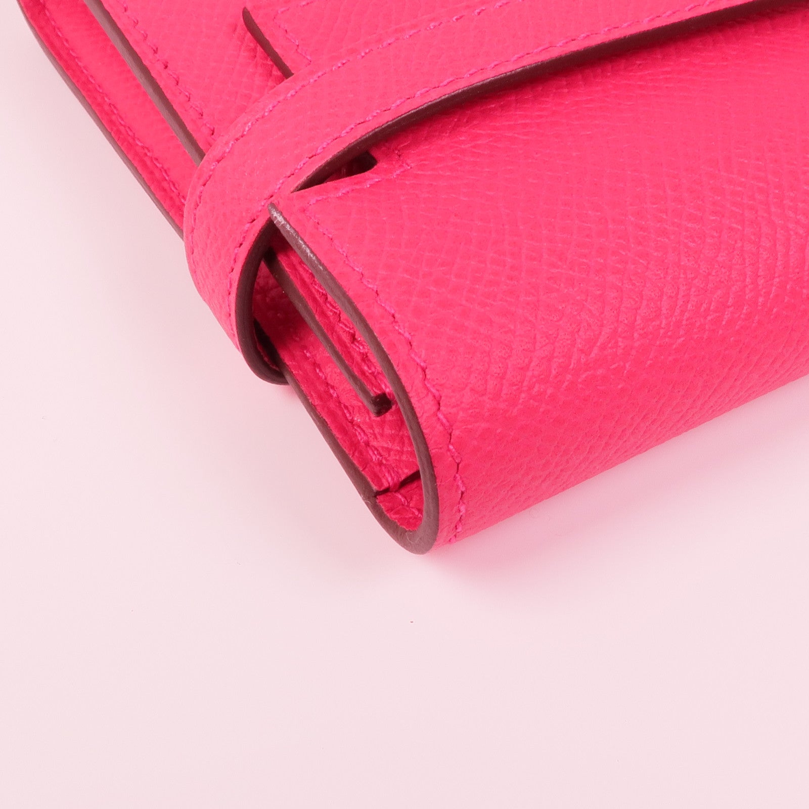 HERMES Epsom皮革Kelly Wallet金扣長錢包I6 Rose Extreme