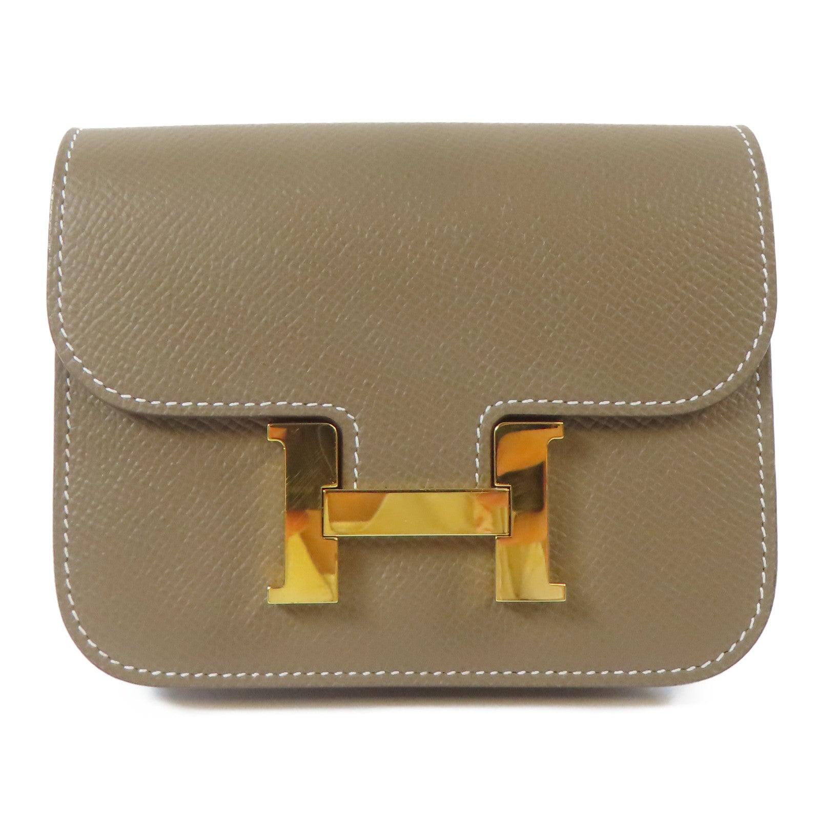 HERMES Epsom皮革Constance Slim Wallet金扣錢包Etoupe/大象灰色