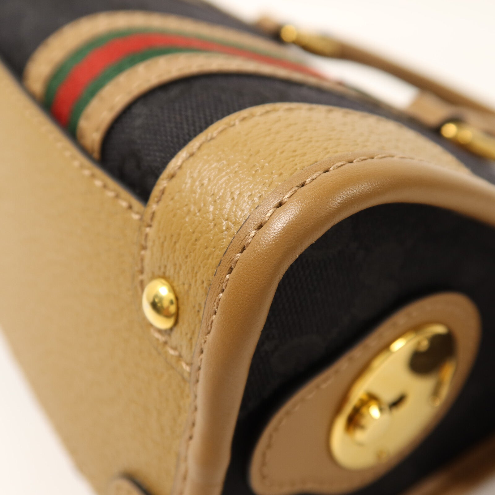 GUCCI 帆布/皮革Mini Top Handle金扣手挽肩背兩用袋