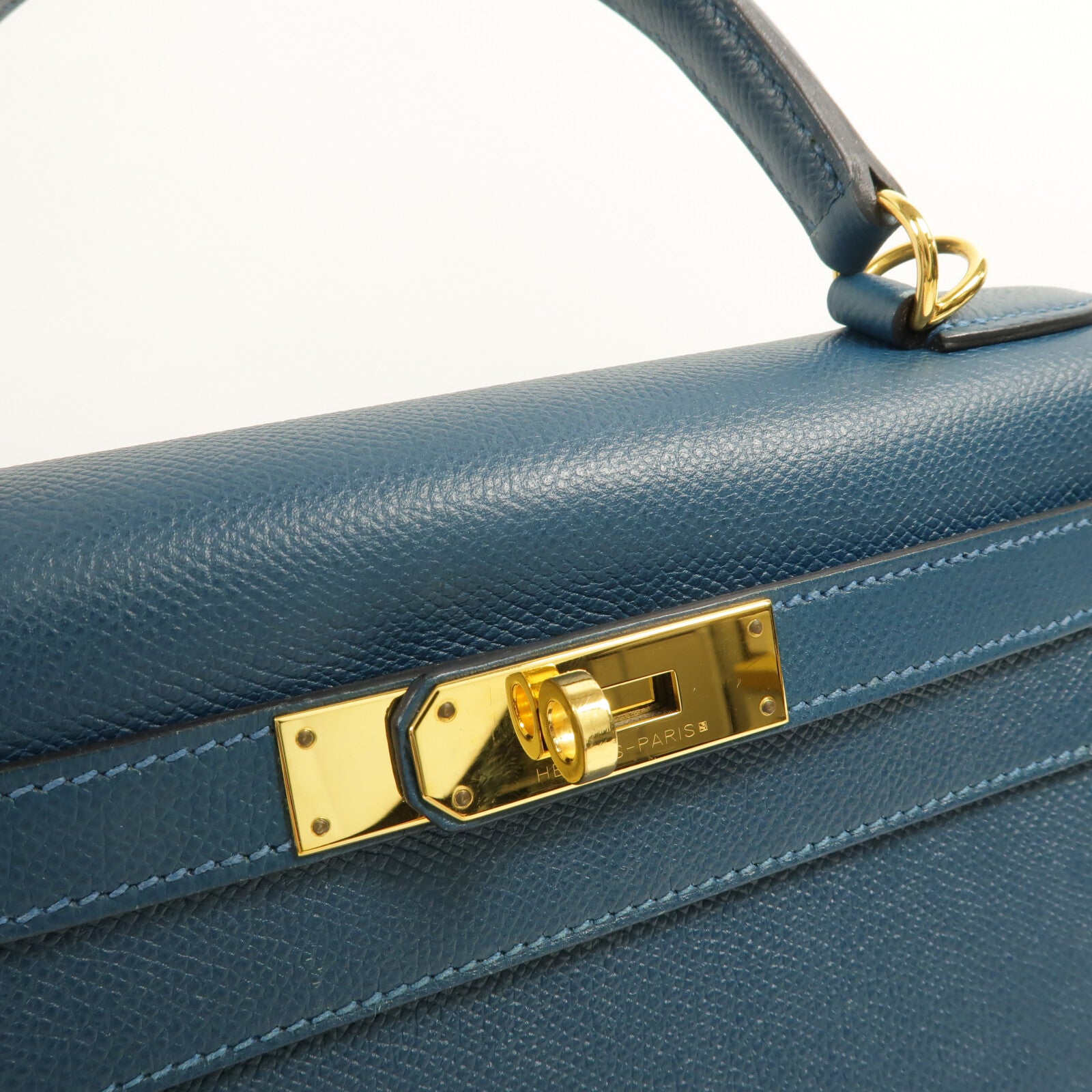 HERMES Epsom皮革Kelly 28手挽肩背兩用袋Bleu Colvert