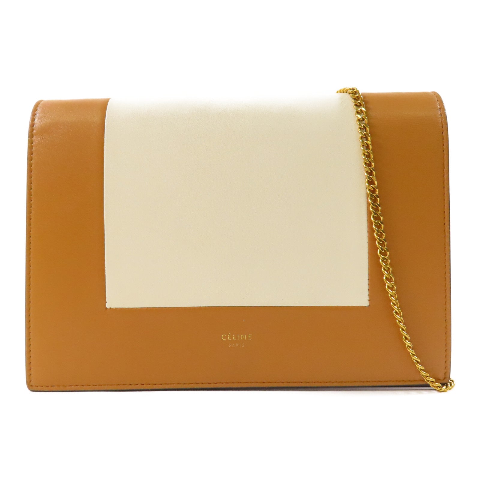 CELINE 牛皮皮革Frame Wallet On Strap金扣鏈帶肩背袋