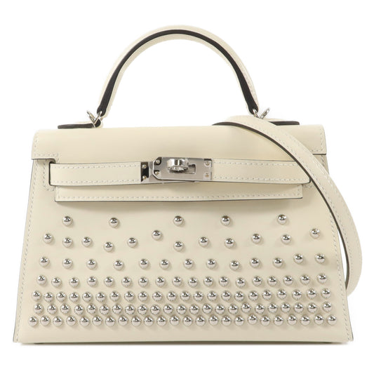HERMES Box Calf皮革Mini Kelly II Sellier Cloute手挽肩背兩用袋Cream