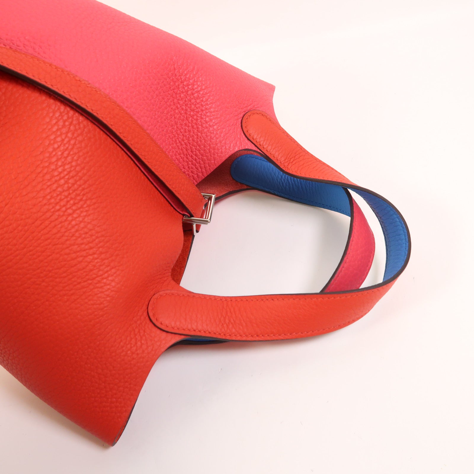 HERMES Clemence皮革Picotin PM銀扣手挽袋Rouge De Coeur/Rose Extreme/Bleu Zanzibar