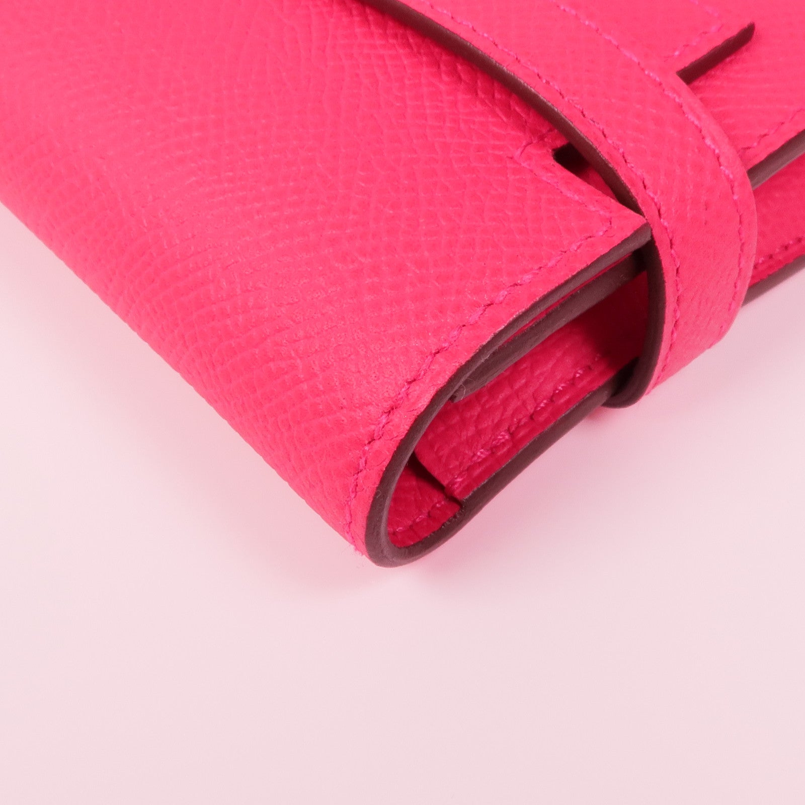 HERMES Epsom皮革Kelly Wallet金扣長錢包I6 Rose Extreme