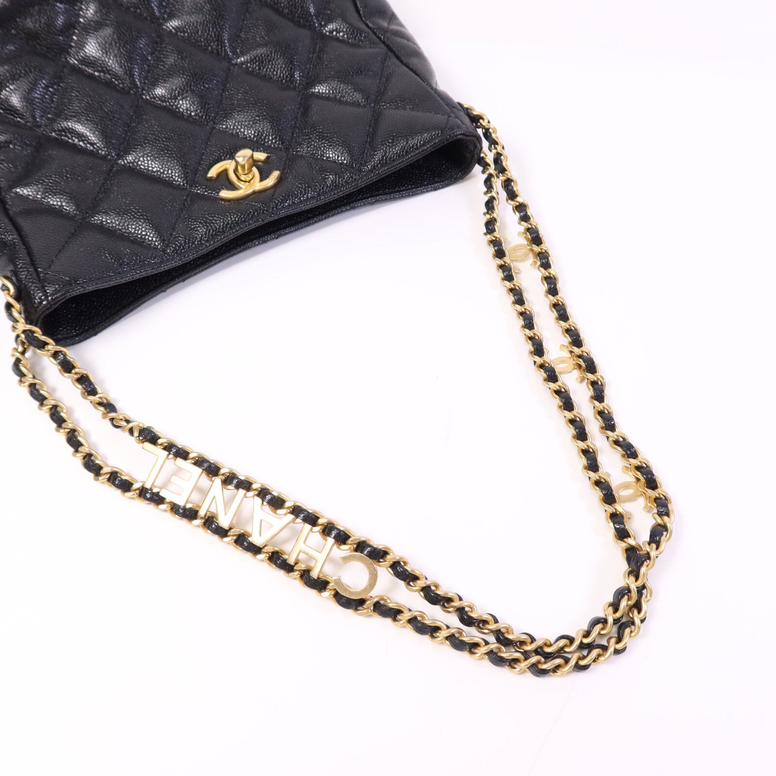 CHANEL 牛皮皮革Hobo Bag金扣鏈帶肩背袋