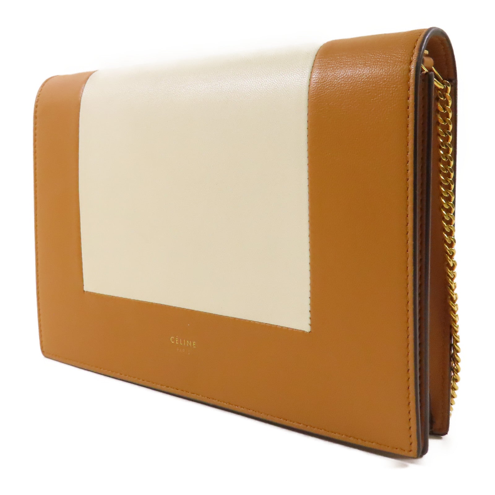 CELINE 牛皮皮革Frame Wallet On Strap金扣鏈帶肩背袋