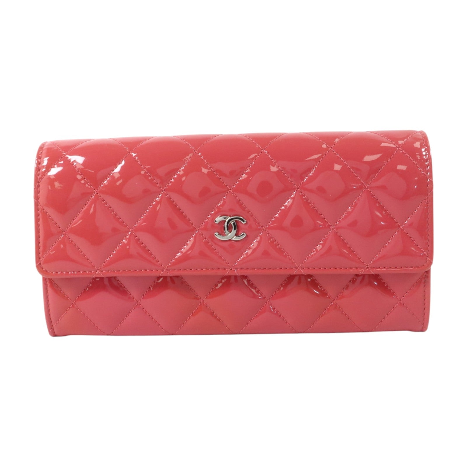 CHANEL 漆皮皮革Long Wallet銀扣長錢包