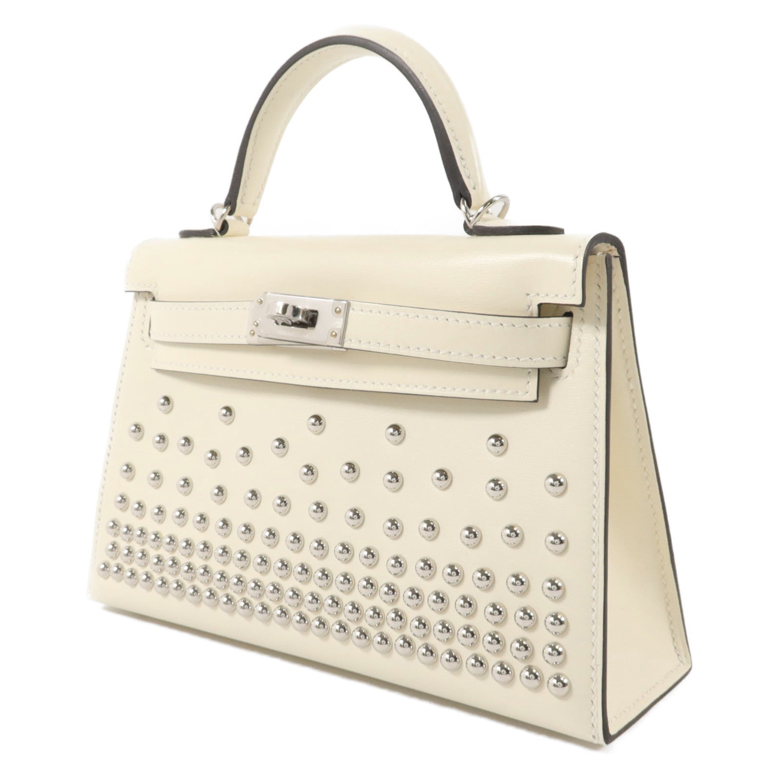 HERMES Box Calf皮革Mini Kelly II Sellier Cloute手挽肩背兩用袋Cream