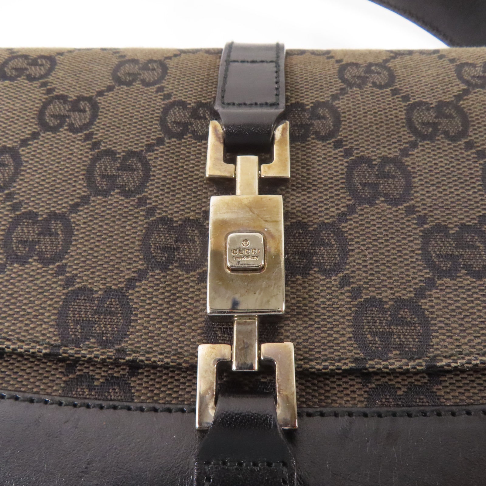 GUCCI 帆布/牛皮皮革Hand Bag肩背袋黑色/棕色