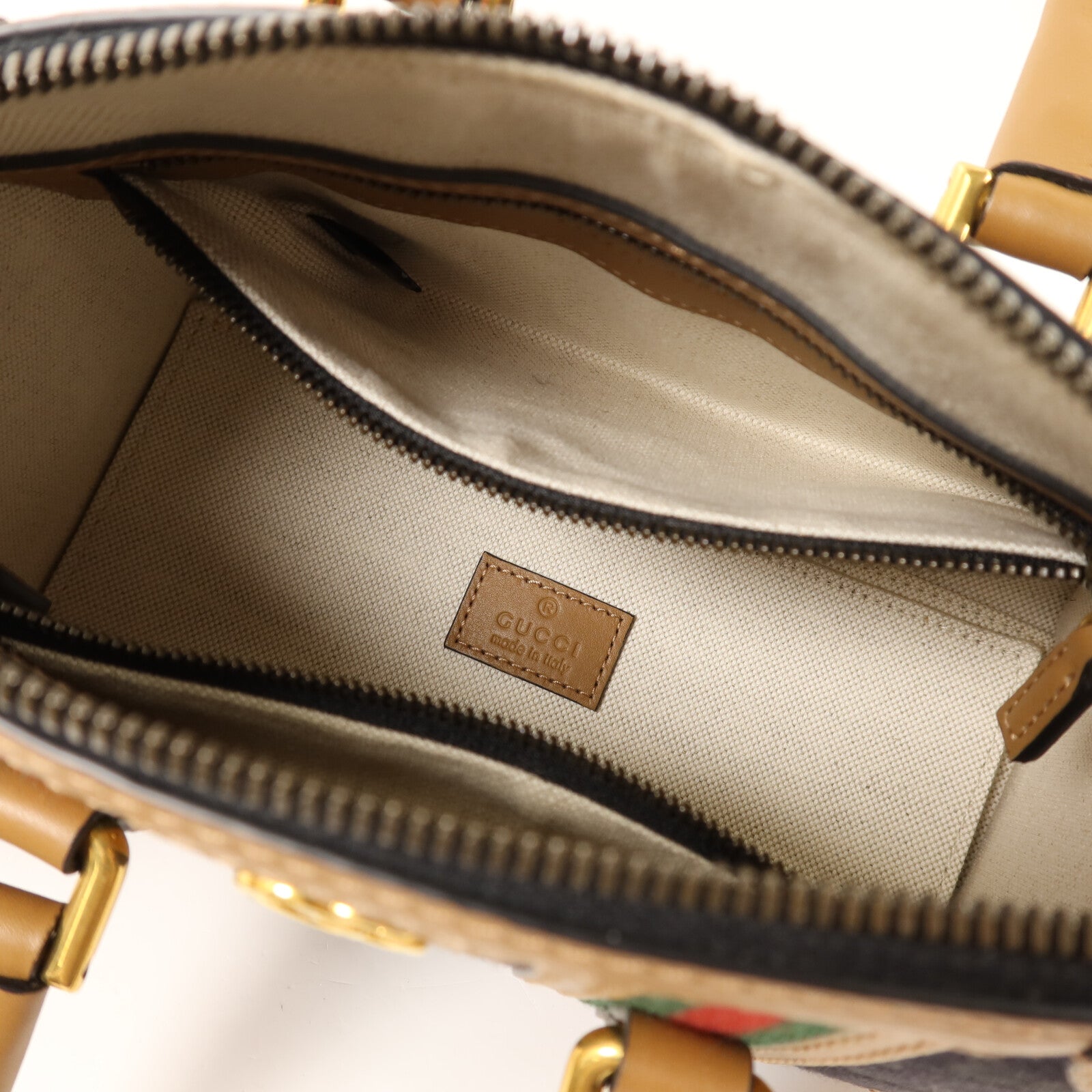 GUCCI 帆布/皮革Mini Top Handle金扣手挽肩背兩用袋