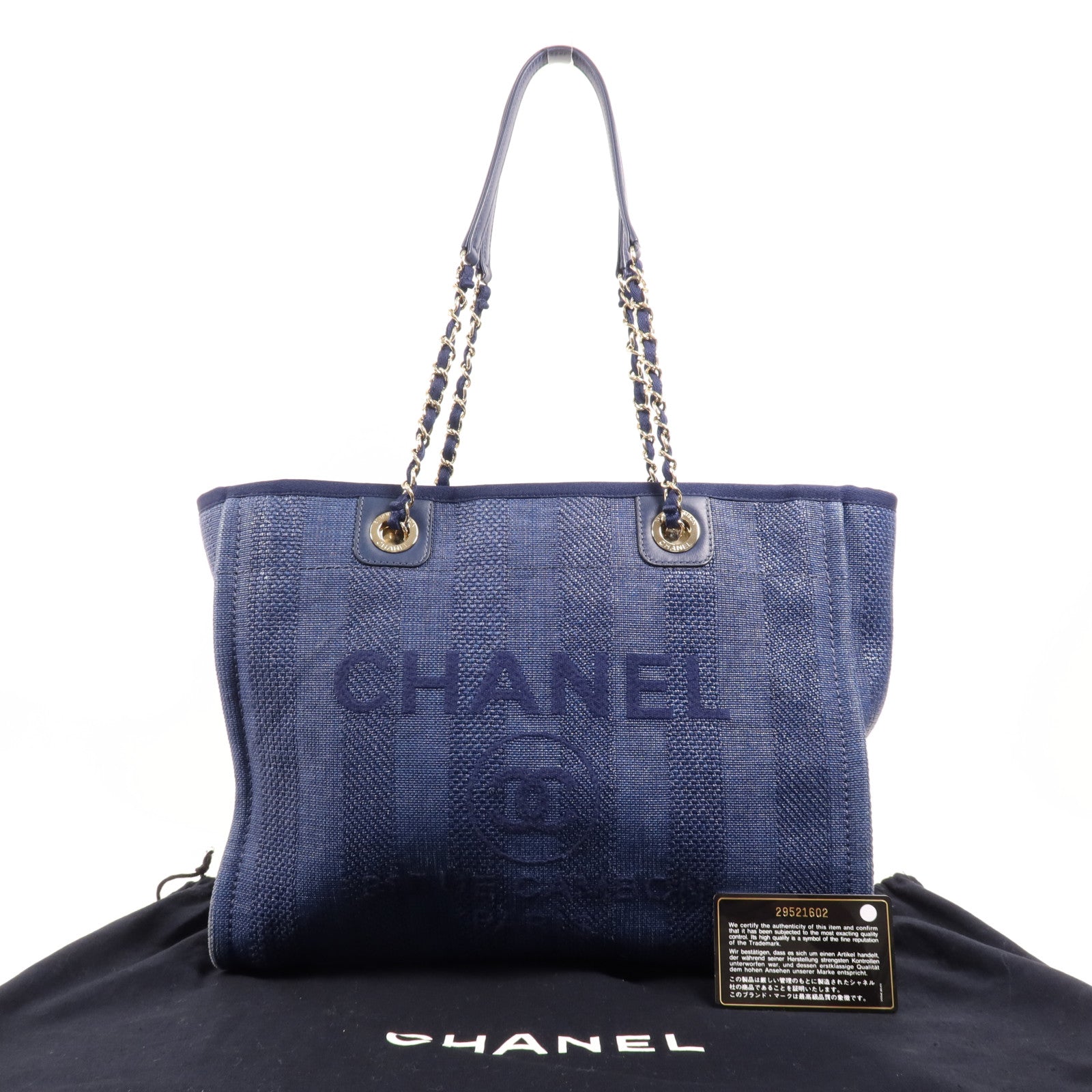 CHANEL 帆布Deauville Tote銀扣肩背袋