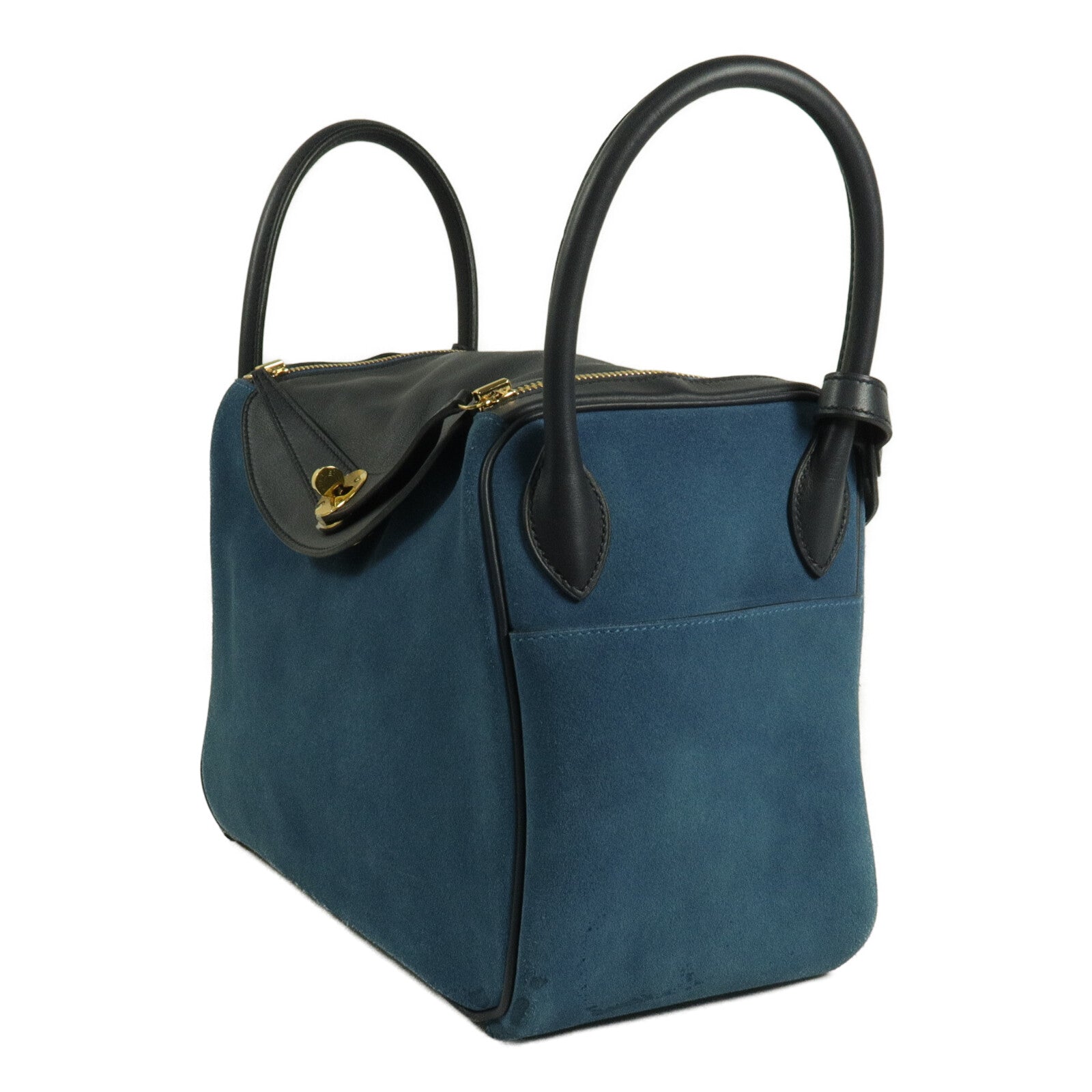 HERMES Suede皮革Lindy 30手挽肩背兩用袋Bleu Nuit