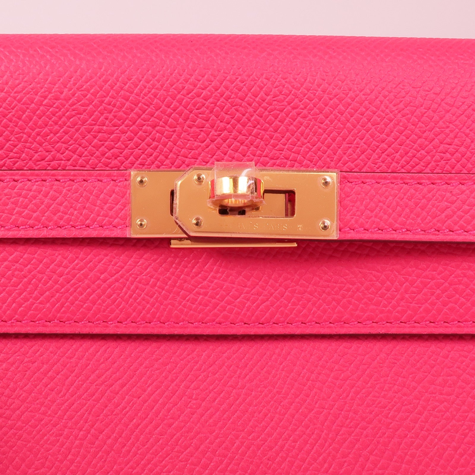HERMES Epsom皮革Kelly Wallet金扣長錢包I6 Rose Extreme