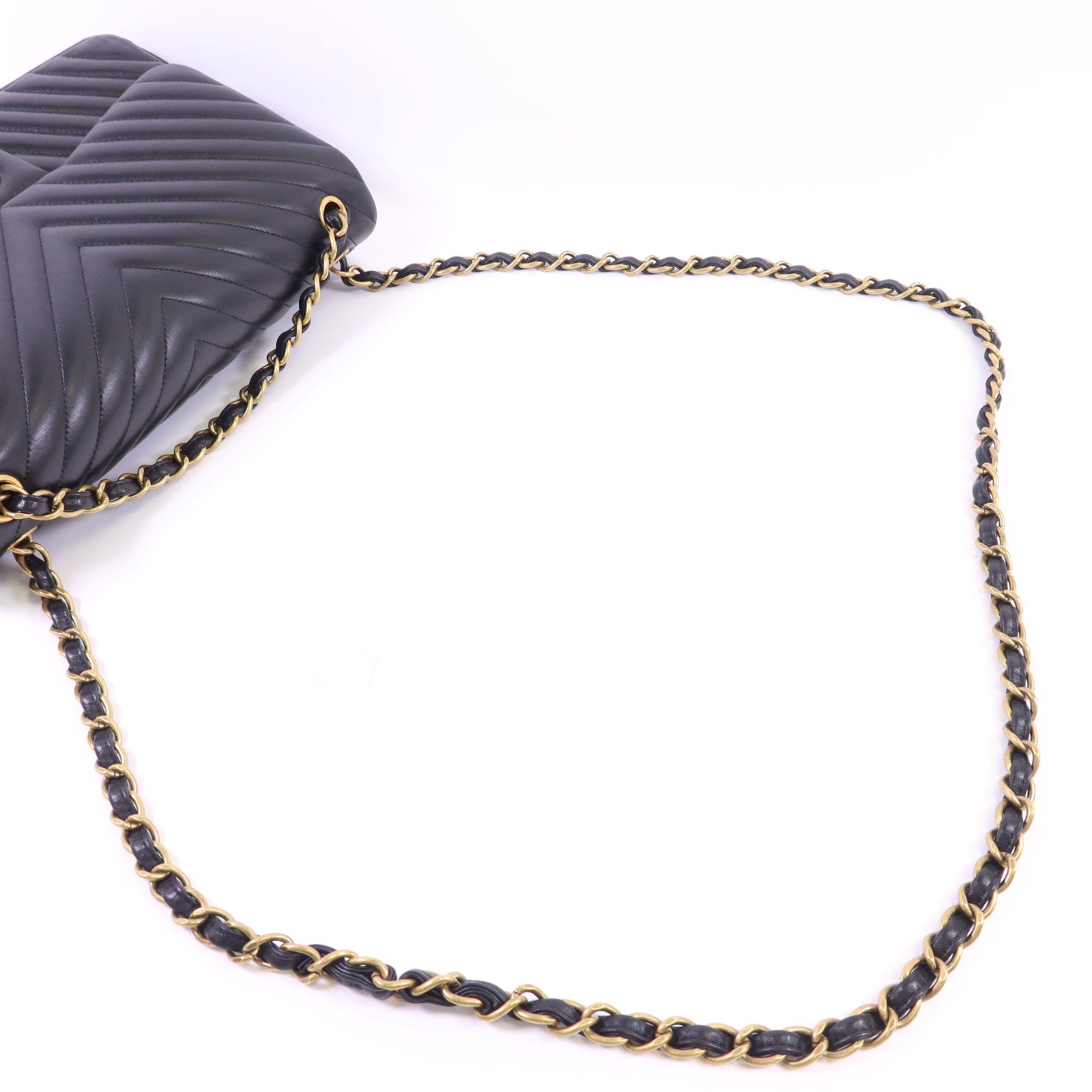 CHANEL 羊皮皮革Classic Jumbo金扣鏈帶手挽肩背兩用袋