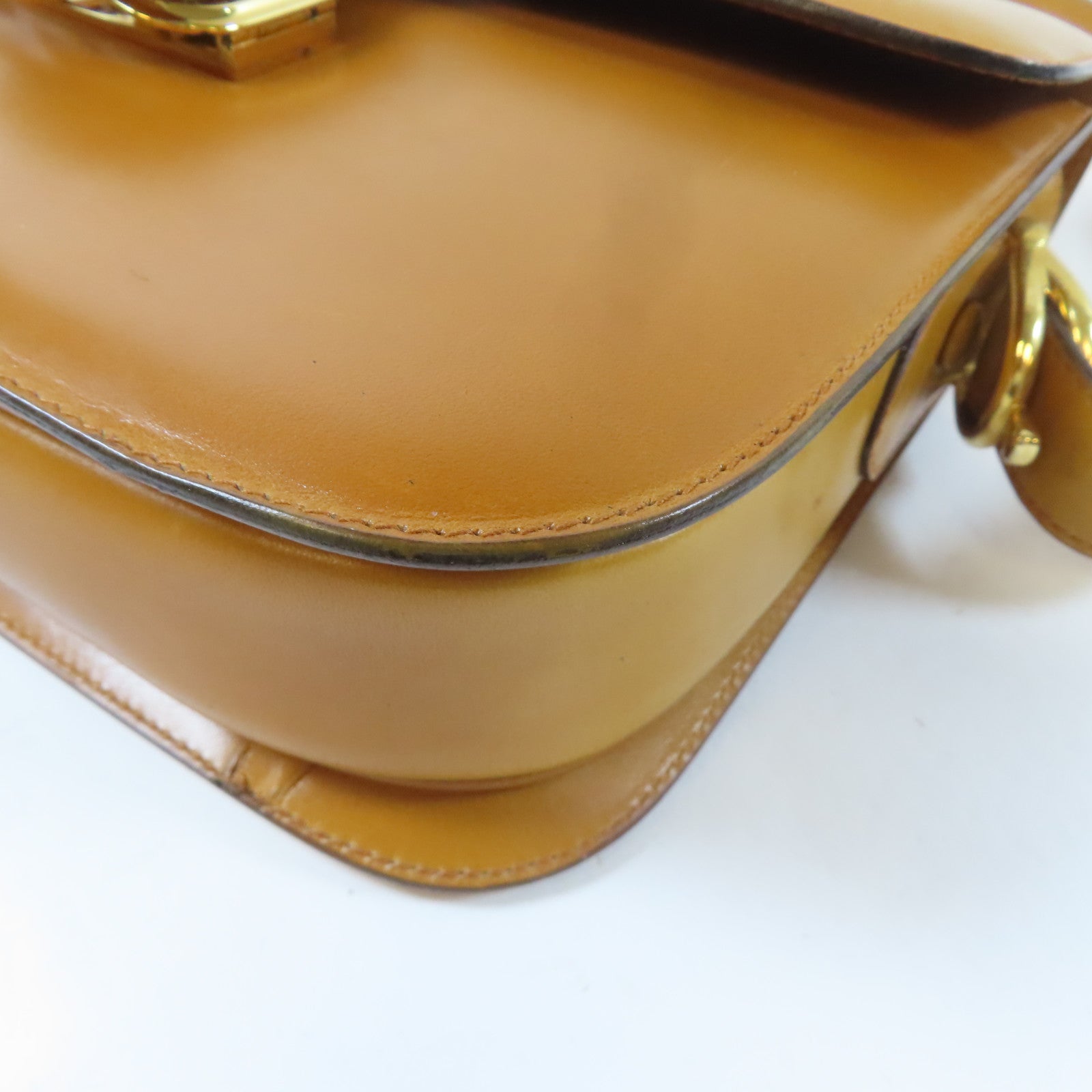 CELINE 牛皮皮革Shoulder Bag金扣金扣肩背袋啡色