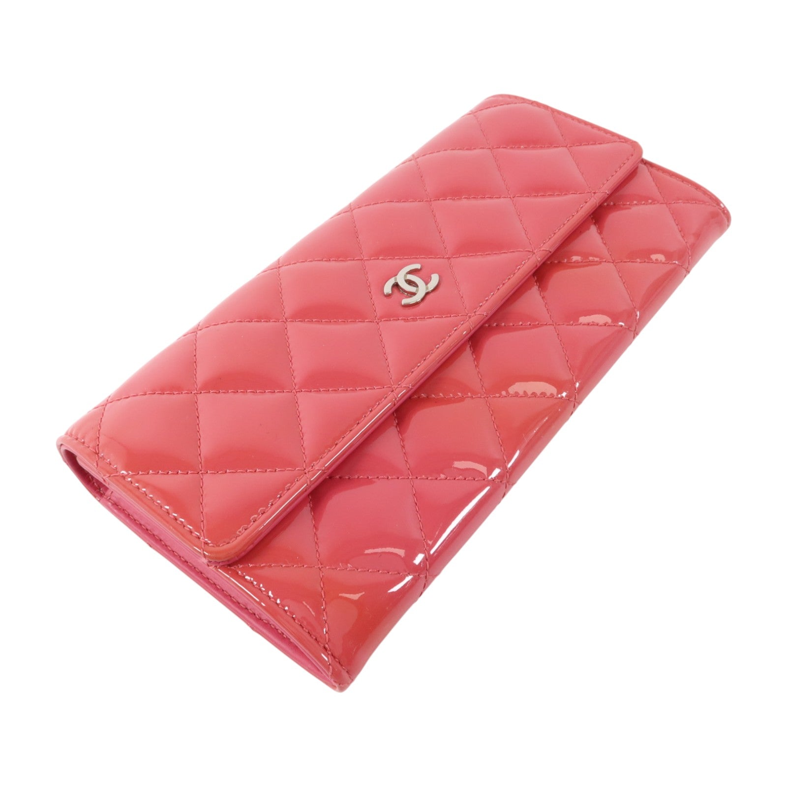 CHANEL 漆皮皮革Long Wallet銀扣長錢包