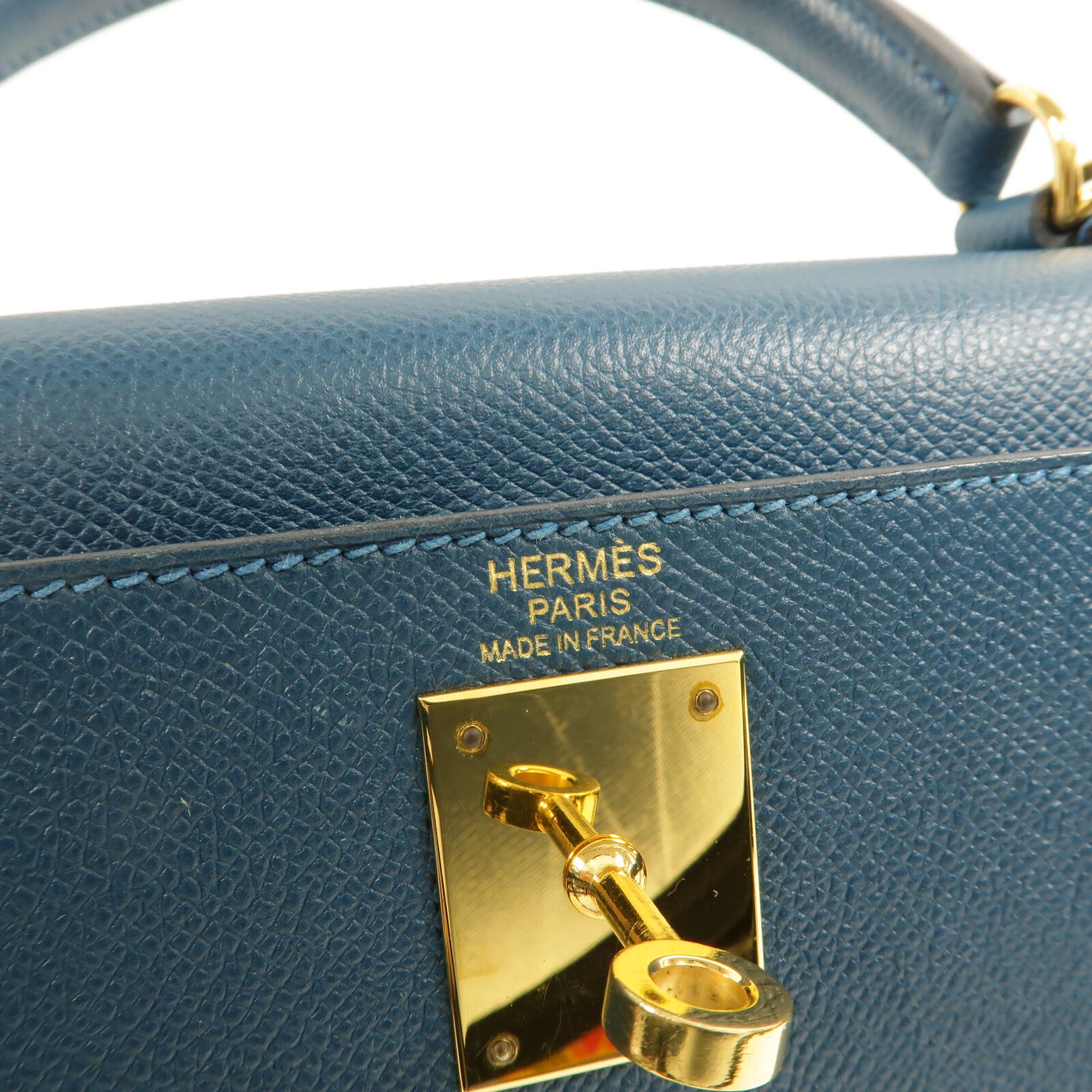 HERMES Epsom皮革Kelly 28手挽肩背兩用袋Bleu Colvert